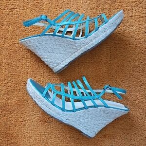 Via Spiga Aqua Blue Espadrille Strappy Wedge Sandals 9M